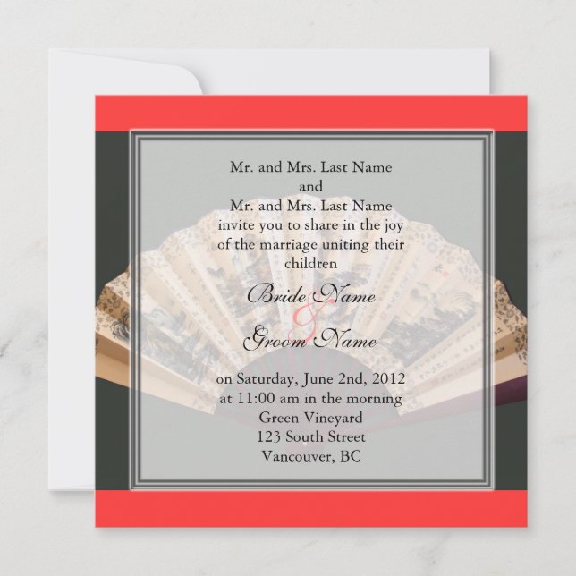 Invitación Boda de abanico de seda y bambú chino (Anverso)