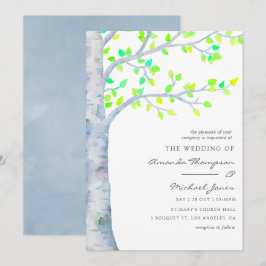 Invitación Boda de abedul de primavera en acuarela