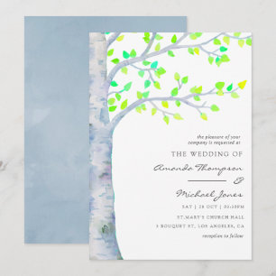 Invitación Boda de abedul de primavera en acuarela