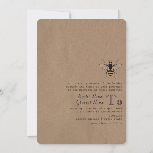 Invitación Boda De Abeja De Miel Inspirado En El Cartón (Anverso)