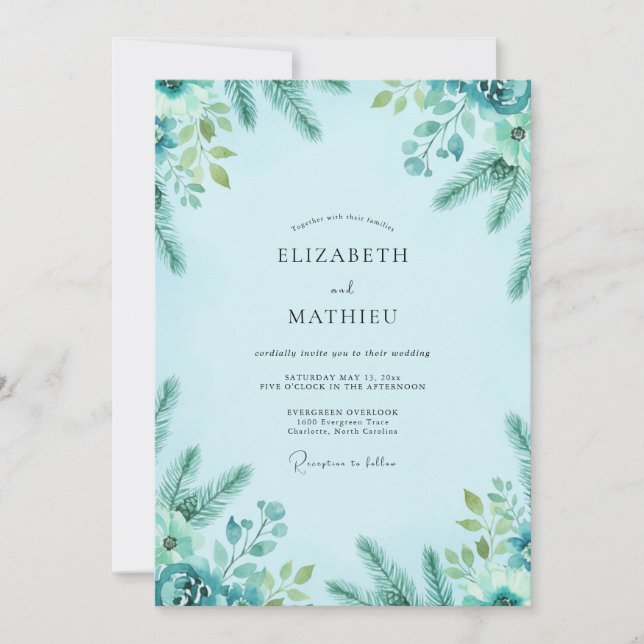 Invitación Boda de abeto azul hielo eucalipto (Anverso)