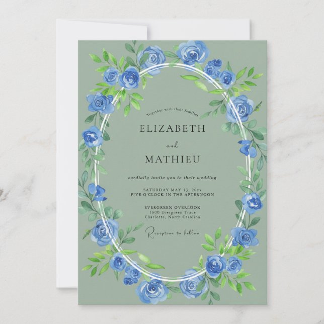Invitación Boda de Abrazo Botánico Azul (Anverso)