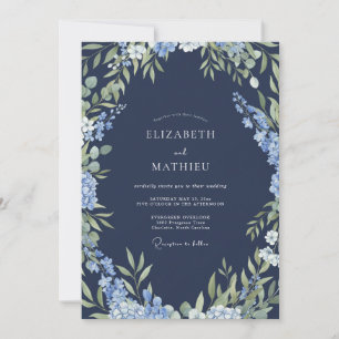 Invitación Boda de Abrazo Botánico Azul Marino
