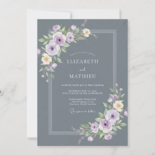 Invitación Boda de Abrazo Botánico Púrpura Pizarra