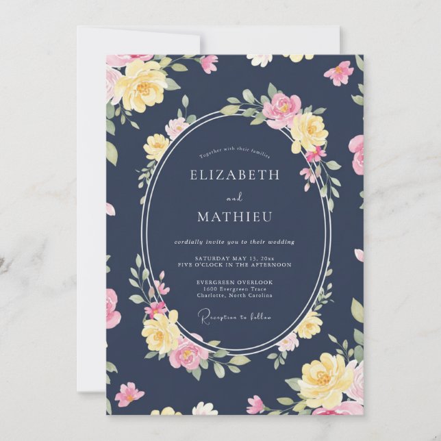 Invitación Boda de Abrazo Botánico Rosa Marina (Anverso)