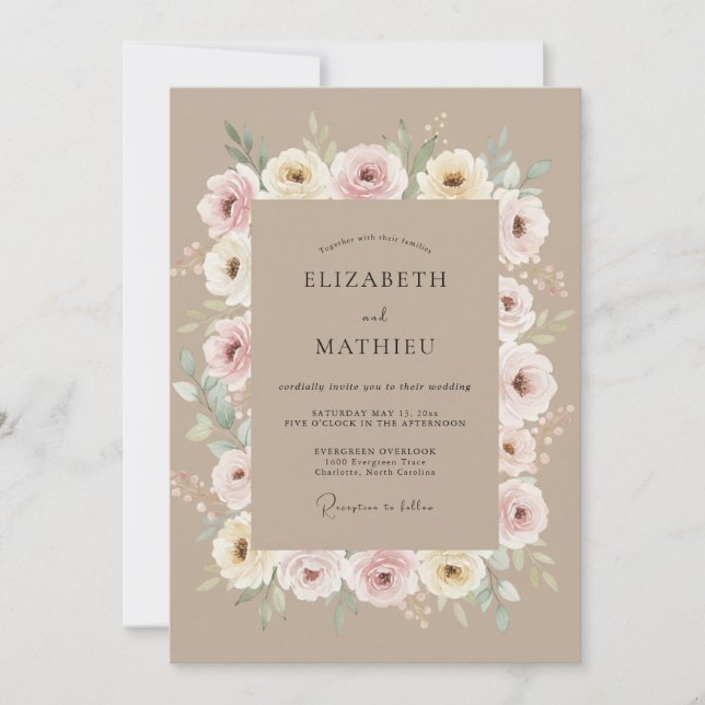 Invitación Boda de Abrazo Botánico Rosa Polvorienta (Anverso)