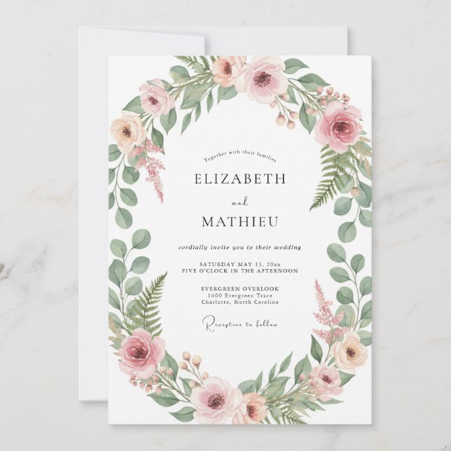 Invitación Boda de Abrazo Botánico Rosa Rubor (Anverso)