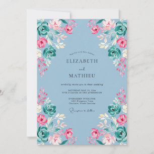 Invitación Boda de Abrazo Floral Azul Polvoriento