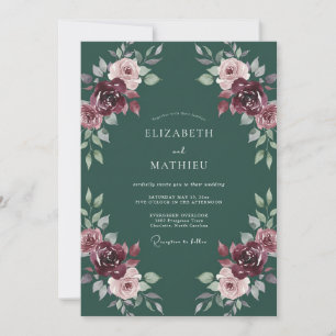 Invitación Boda de Abrazo Floral Romántico Verde Profundo
