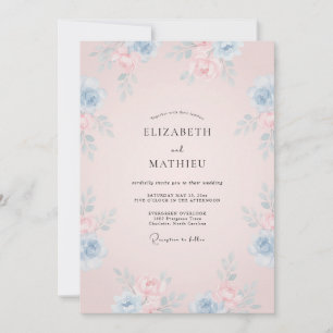 Invitación Boda de Abrazo Pastel Azul Polvoriento