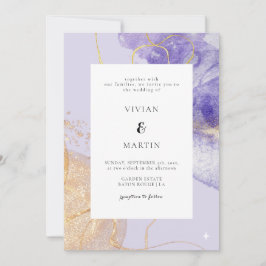 Invitación Boda de abstracto de oro y púrpura de lujo