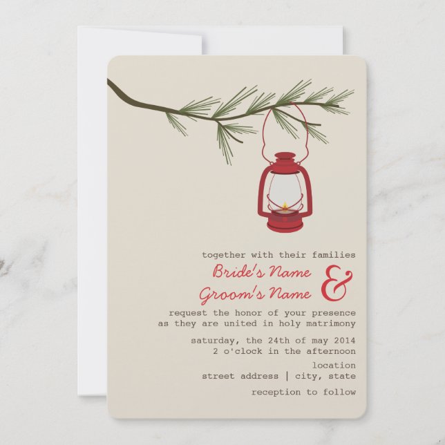 Invitación Boda de acampada del árbol verde verde rojo (Anverso)