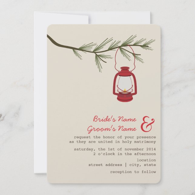 Invitación Boda de acampada del árbol verde verde rojo (Anverso)