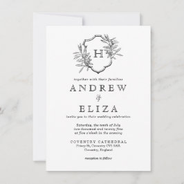 Invitación Boda de aceitunas de monograma blanco y negro vint
