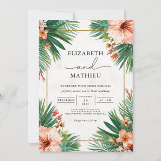 Invitación Boda de acento de arco floral tropical