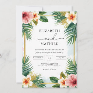 Invitación Boda de acento de floración tropical exuberante