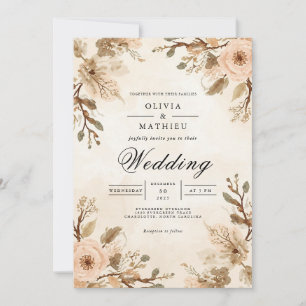 Invitación Boda de acento de la floración de Sepia suave