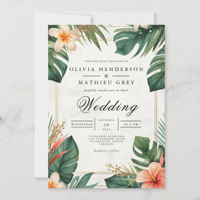 Invitación Boda de acento de la floración tropical (Anverso)