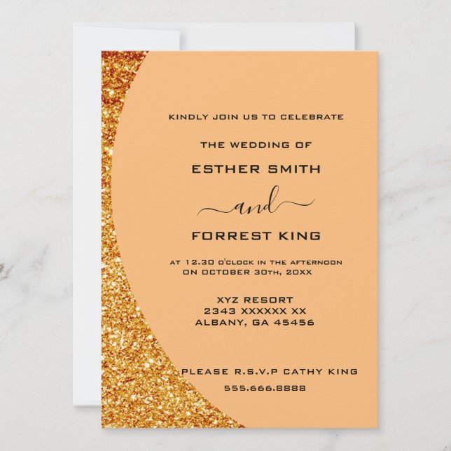 Invitación Boda de acento elegante Purpurina de oro de guión (Anverso)