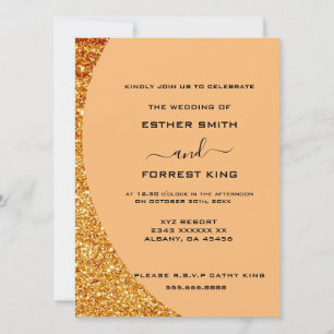 Invitación Boda de acento elegante Purpurina de oro de guión