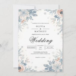 Invitación Boda de acento floral azul turbio