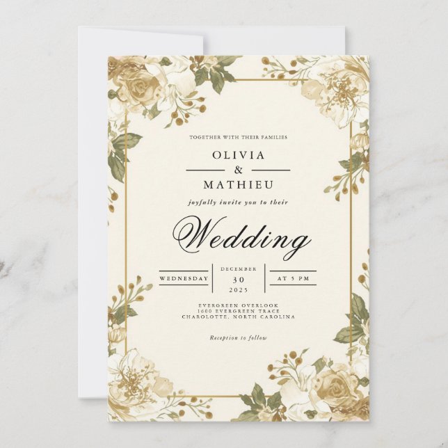 Invitación Boda De Acento Floral De Mayor Edad (Anverso)