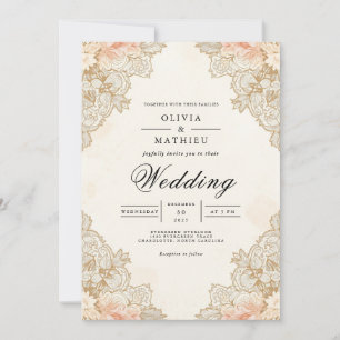 Invitación Boda de acento floral Sepia Lace