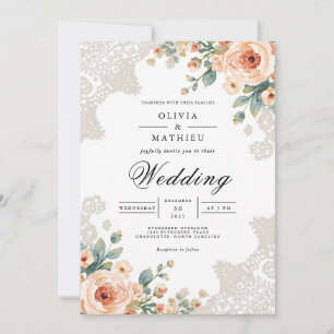Invitación Boda de acentos de encaje de la flor del pasto