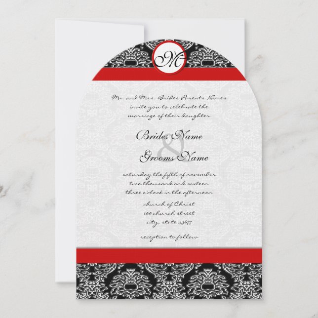 Invitación Boda de acentos rojos griegos de rollo negro Damas (Anverso)