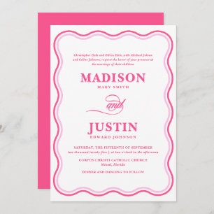 Invitación Boda de acequias retro rosado ondulado