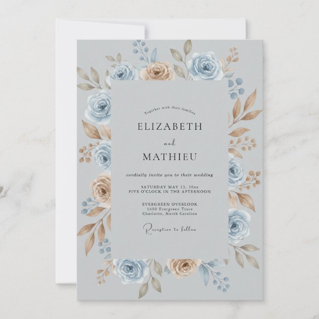 Invitación Boda de acero cobre follaje eucalipto (Anverso)