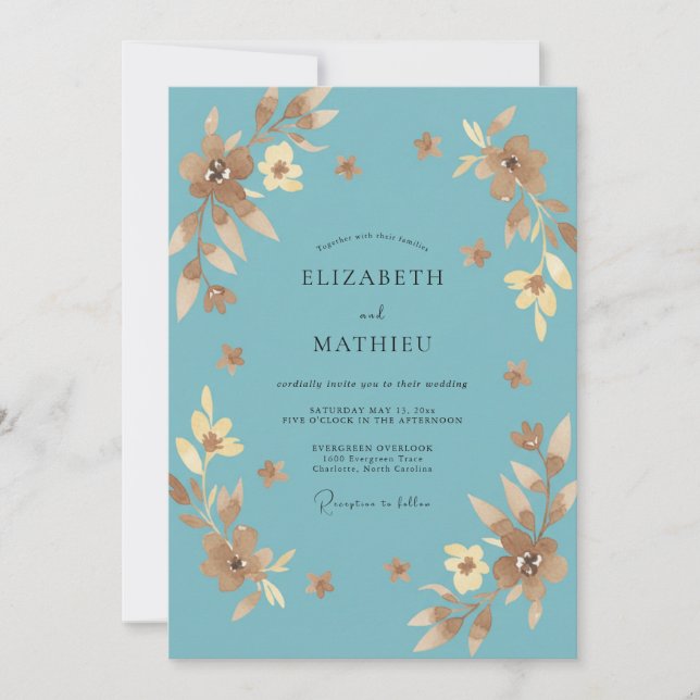 Invitación Boda de acero dorado eucalipto pradera (Anverso)