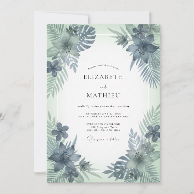 Invitación Boda de acero menta palma eucalipto (Anverso)