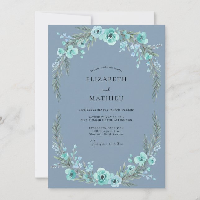 Invitación Boda de acero tinta aqua Vine (Anverso)