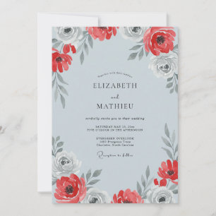 Invitación Boda de acero y amapola borgoña profunda