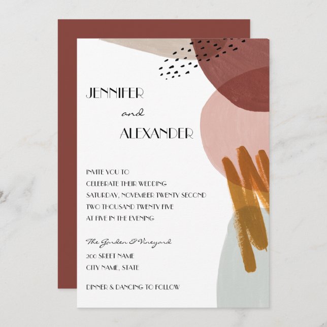 Invitación Boda de acuarela abstracta (Anverso / Reverso)