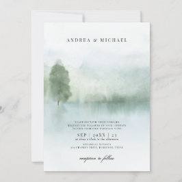Invitación Boda de Acuarela Abstracta Lago y Árboles