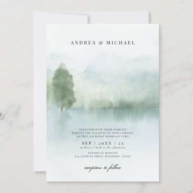Invitación Boda de acuarela abstracta y árboles (Anverso)