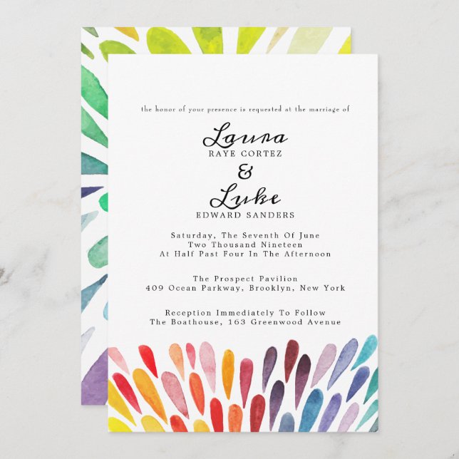 Invitación Boda de acuarela arcoiris (Anverso / Reverso)