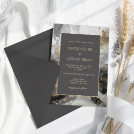 Invitación Boda de acuarela artística de antracita de oro mod