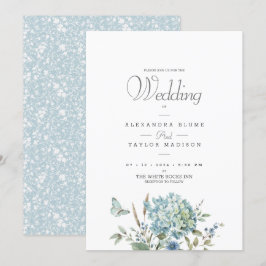 Invitación Boda de acuarela azul botánico bohemio