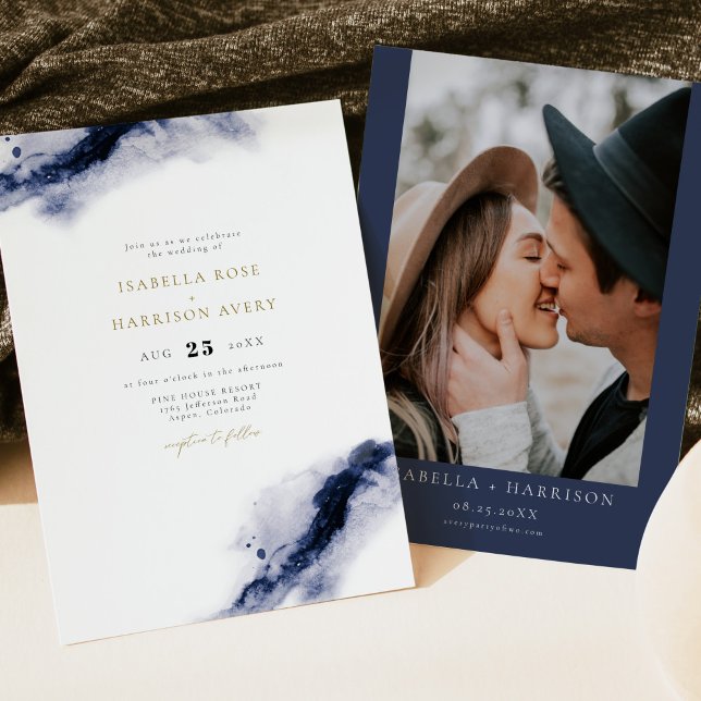 Invitación BODA de acuarela azul de la Marina Bohemia ANYA (Subido por el creador)