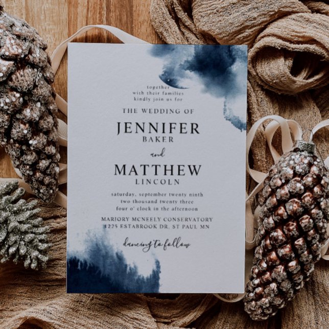 Invitación Boda de acuarela azul de la Marina Moody (Subido por el creador)