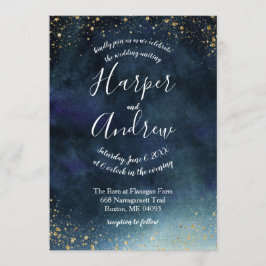 Invitación Boda de acuarela azul de la marina nocturna Starry