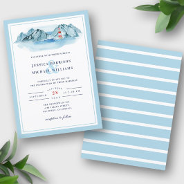 Invitación Boda de acuarela azul del faro Ocean Mountain