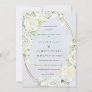 Invitación Boda de acuarela azul floral blanca