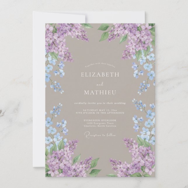 Invitación Boda de acuarela azul lavanda (Anverso)