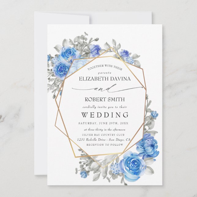 Invitación Boda de acuarela azul marino (Anverso)