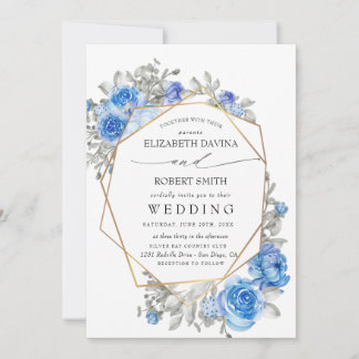 Invitación Boda de acuarela azul marino