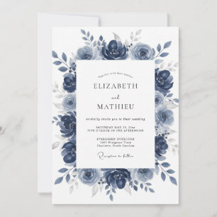 Invitación Boda de Acuarela Azul Marino Majestuosa